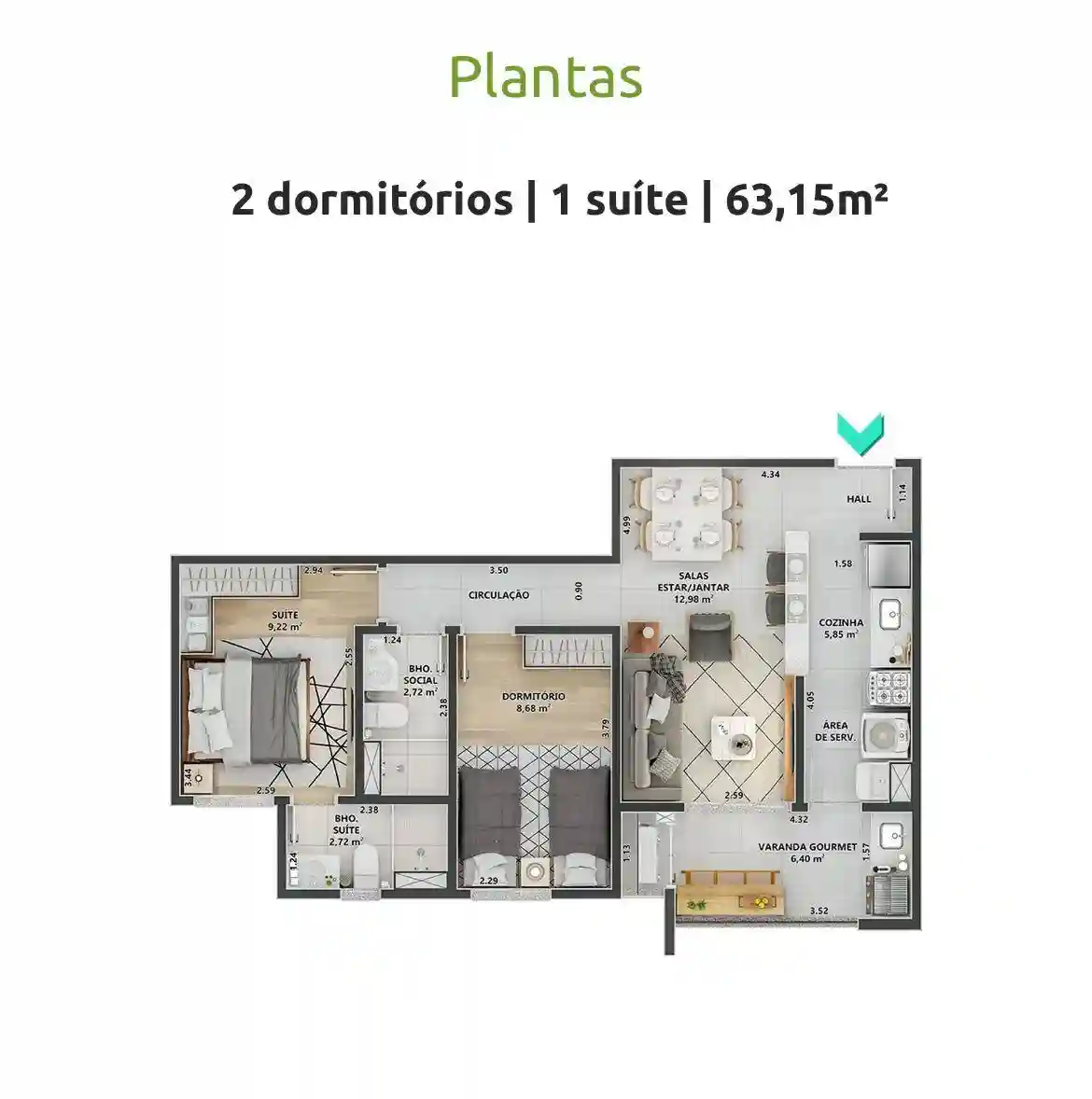 Apartamento com 2 quartos à venda, 63m² — foto 2 de 19
