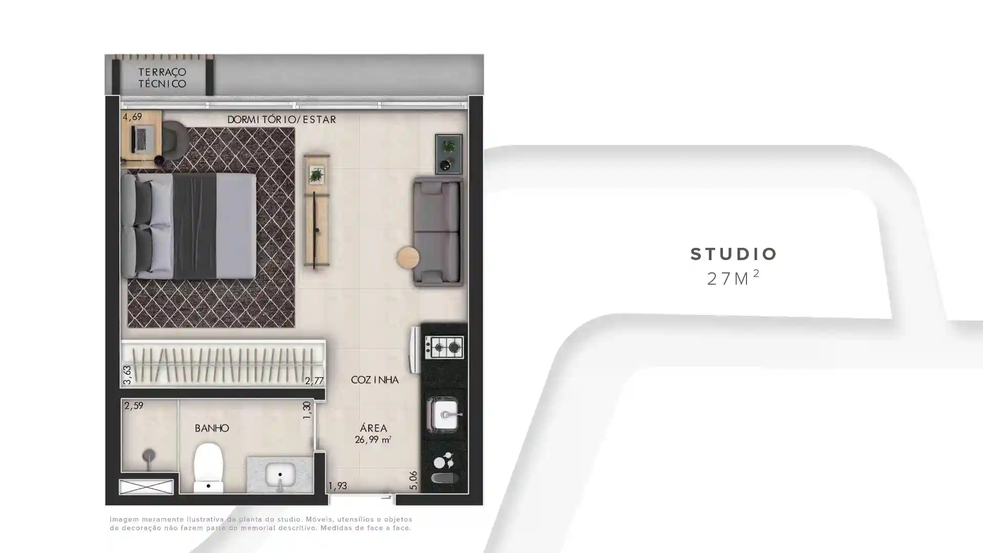 Apartamento com 1 quarto à venda, 27m² — foto 3 de 4