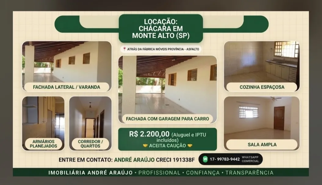 Fazenda / Sítio / Chácara com 2 quartos para aluguel, 1000m² — foto 1 de 4
