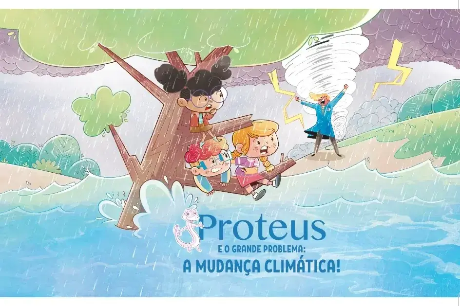 Série “Proteus e a mudança climática” estreia em múltiplos formatos e busca aproximar crianças de 6 a 9 anos de temas ambientais urgentes (Reprodução)