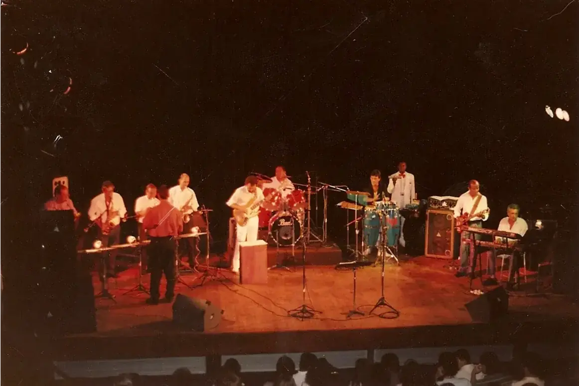 Renato e Mário Perez, Dubail, Clóvis, Walter, Willian, Clodô, Zinho, Vadeco e Wandi no Sesc, em 1991 (Acervo Rio Preto em Foco)