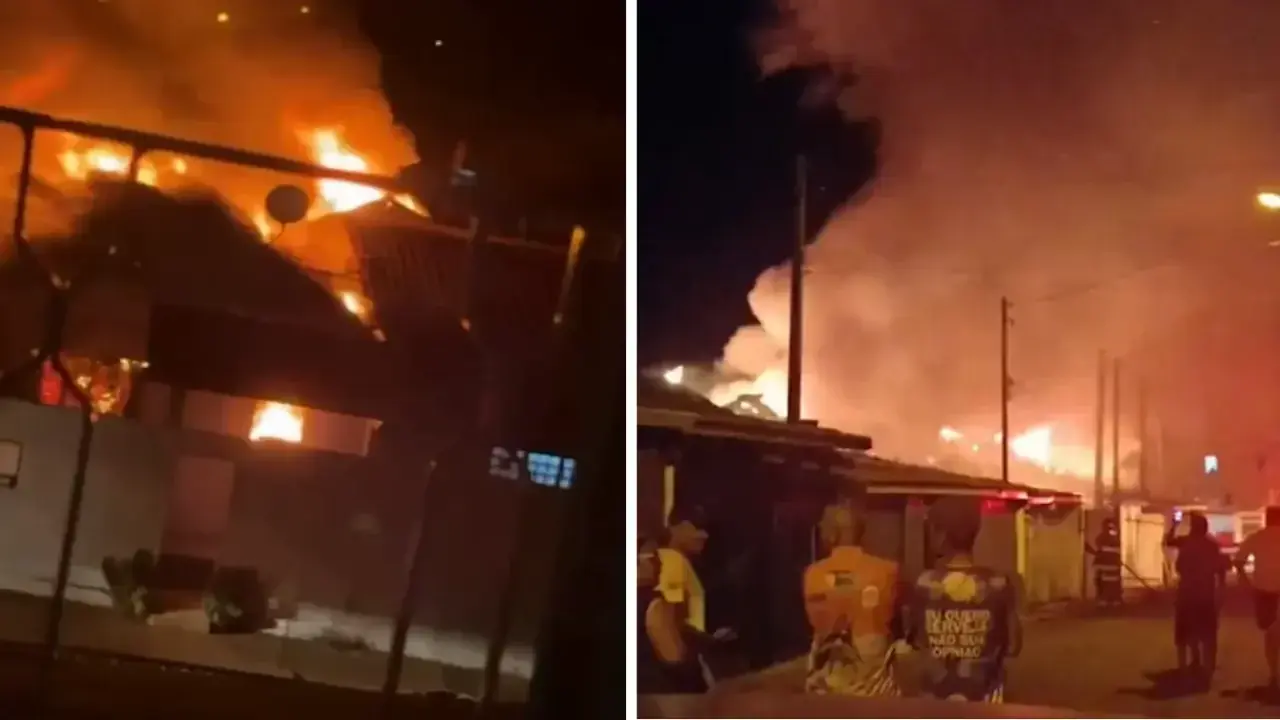 O incêndio atingiu casas residênciasdo número 202 ao 214 no Passeio Caruaru, em Ilha Solteira (Reprodução/Site Ilha News)