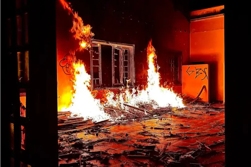 Churrascaria desativada pega fogo (Corpo de Bombeiros / Divulgação)
