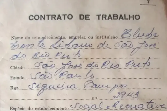 Contrato de Trabalho de João de Cayres com o Monte Líbano (Acervo Wagner Sigrist)