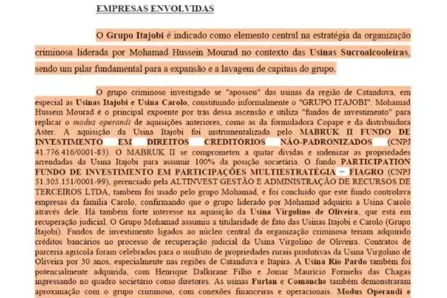 Trechos da investigação do Ministério Público mostram que as usinas da região de Rio Preto se tornaram alvo do PCC após processos de recuperação judicial (Reprodução)