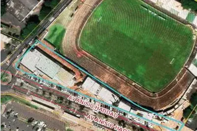 Área em torno do estádio que o Rio Preto EC foi notificado a desocupar pelo secretário de Obras, Fábio Marcondes, em fevereiro; Justiça suspendeu not (Reprodução/site da Prefeitura)