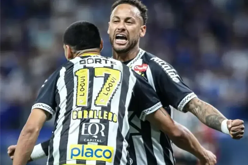 Caballero e Neymar comemorando gol contra o Cruzeiro no Mineirão (Raul Baretta / Santos FC)