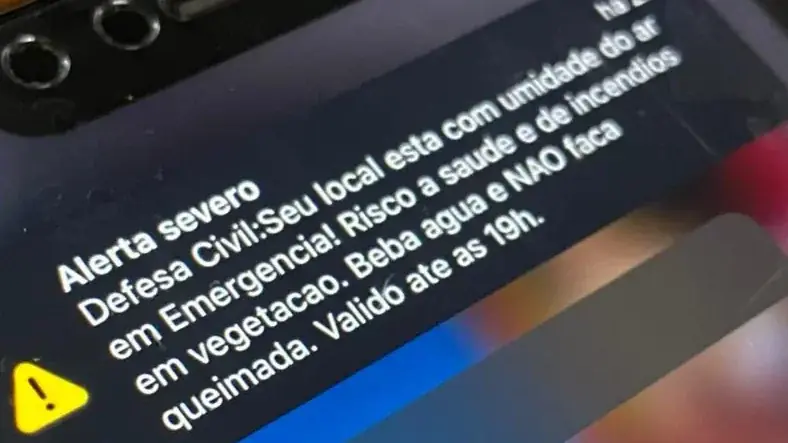 Alerta pôde ser notado em todos os aparelhos celulares que suportem tecnologias 4G ou 5G com os sistemas operacionais Android e iOS (Diego Viana 8/9/2025)