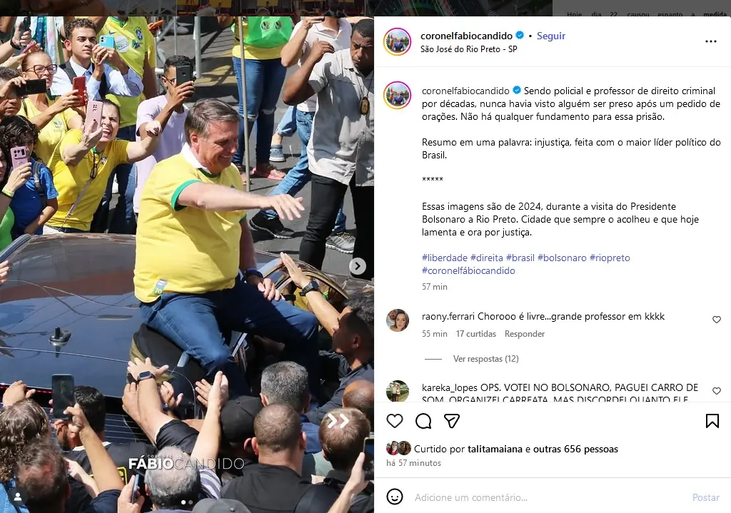 ‘Injustiça com o maior líder político do Brasil,’ diz Coronel Fábio Candido sobre prisão de Bolsonaro
