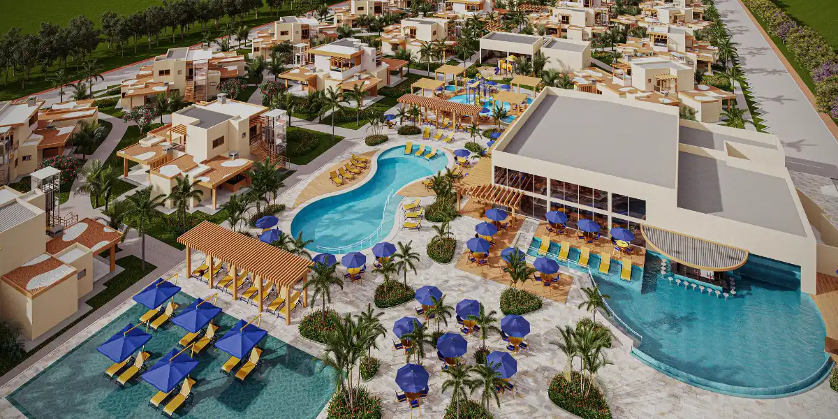 Espaço contará com bar molhado, piscinas com brinquedos interativos, piscina de borda infinita voltada para o rio, entre outras atividades (Divulgação)