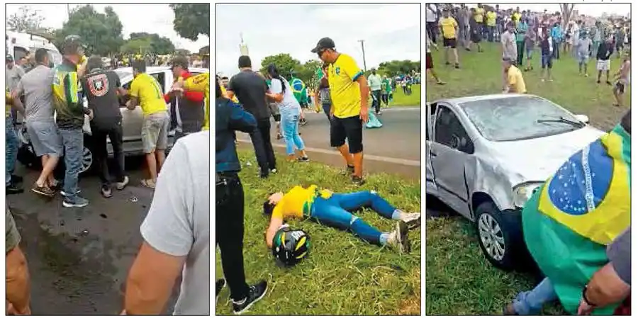 Motorista avança sobre manifestantes que bloqueavam rodovia, faz vítimas, é levado preso e veículo acaba destruído (Reprodução/Vídeo)