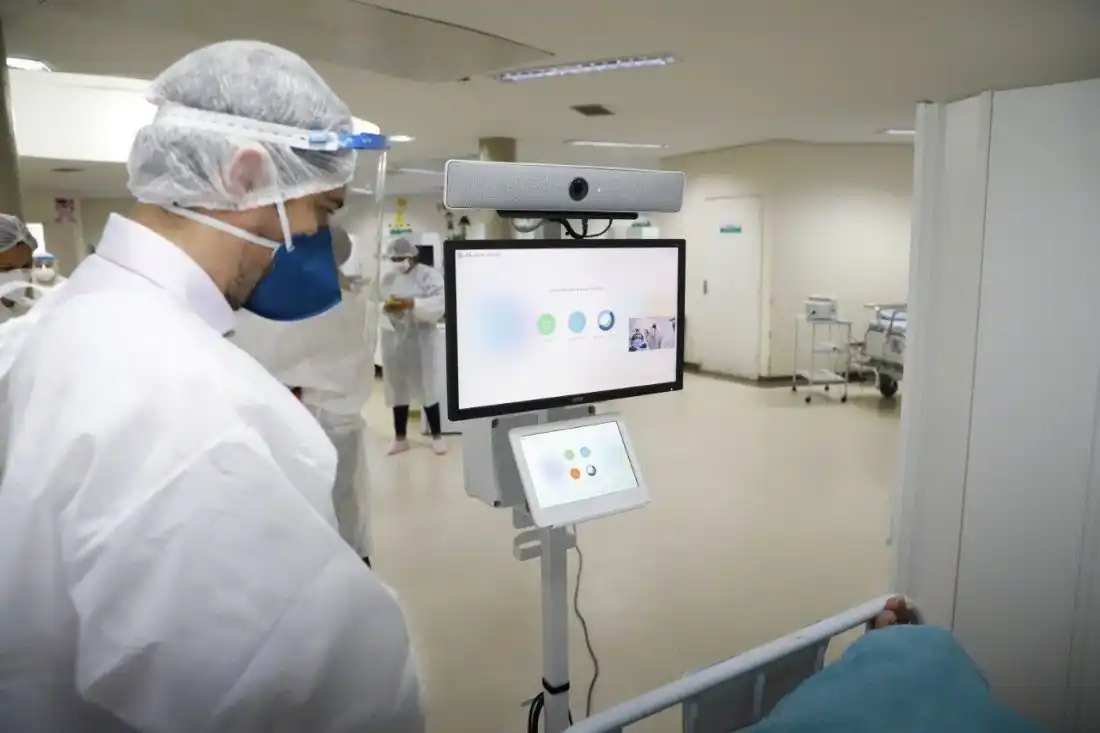 Atendimento com telemedicina realizado na UPA Jaguaré, em Rio Preto (Divulgação/SMCS)