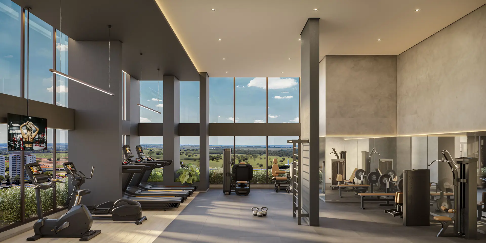 Espaço Fitness com vista panorâmica: mais motivação para cuidar da saúde todos os dias (Divulgação)