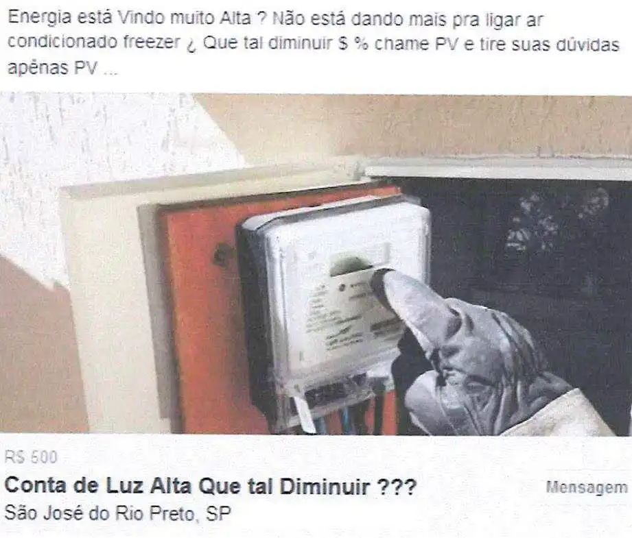 Os “técnicos” oferecem o serviço nas redes sociais e grupos de WhatsApp, prometendo reduzir a conta de luz (Divulgação)