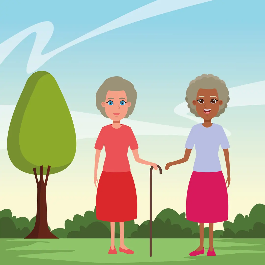elderly people avatar afroamerican old woman and old woman with cane profile picture cartoon character portrait outdoor