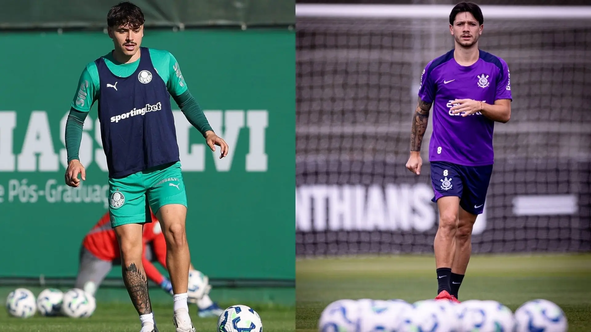 Maurício, meia do Palmeiras, e Rodrigo Garro, do Corinthians (Fotos: Divulgação)
