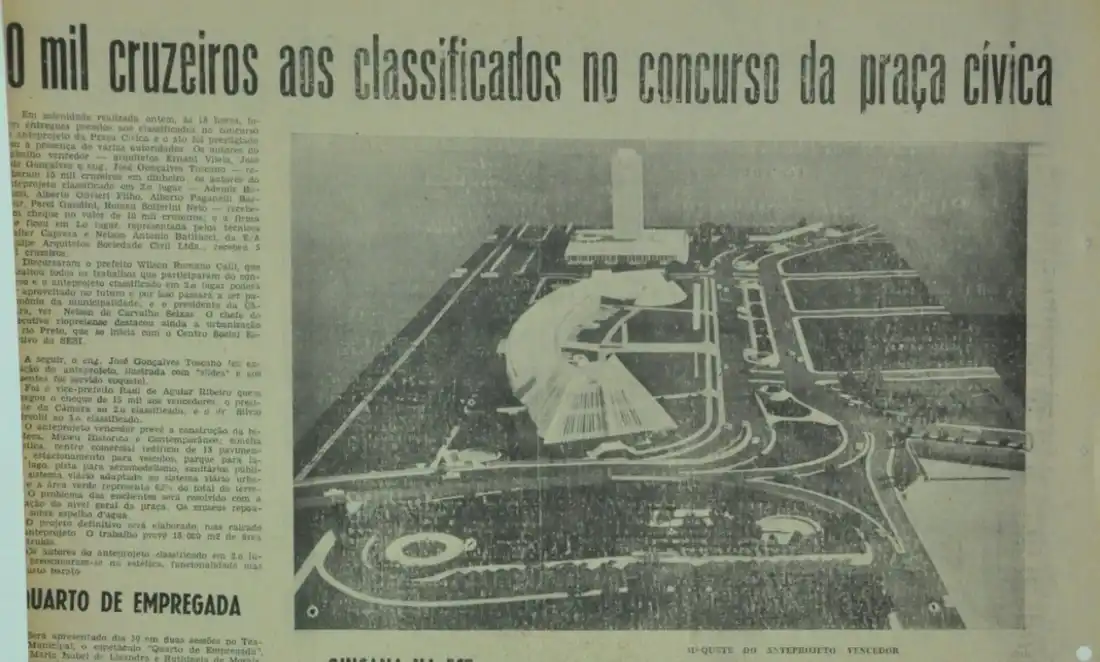 Jornal traz informações sobre concurso de complexo da Praça Cívica (Arquivo Público Municipal)