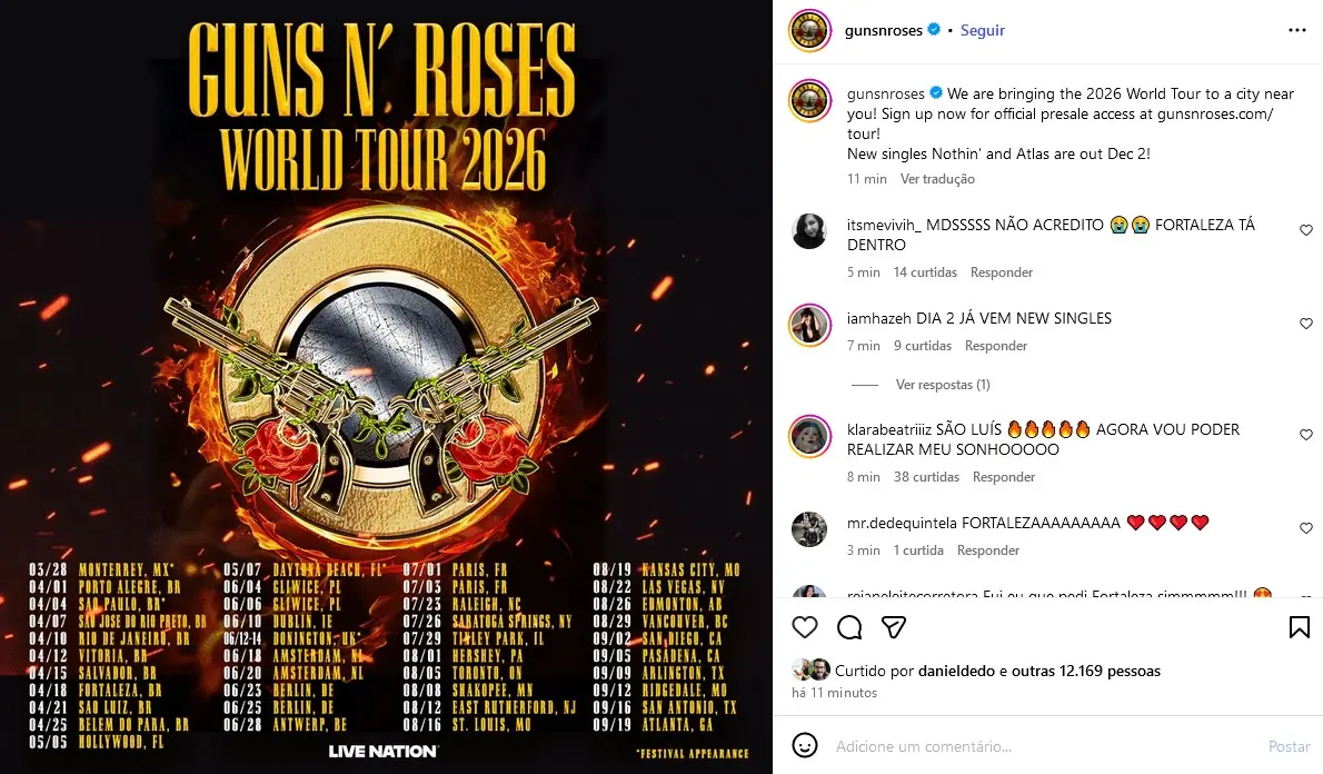 Guns n' Roses anuncia show em Rio Preto em abril de 2026