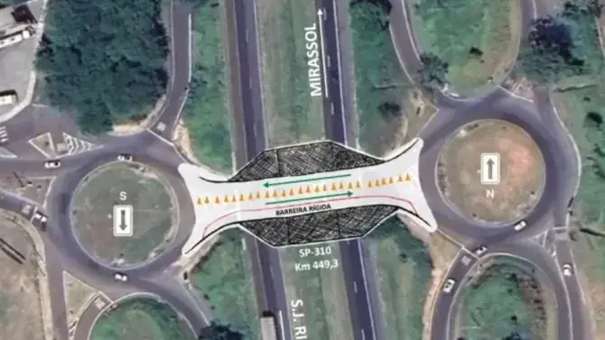 Viaduto ficará interditado entre terça e quartafeira para a movimentação das barreiras rígidas de um lado para o outro da via (Reprodução)