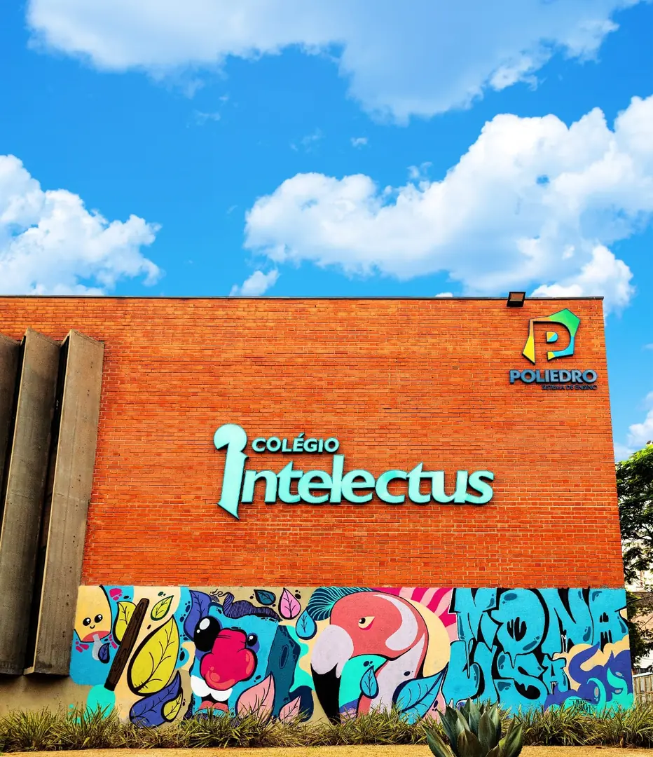 Com traços marcantes de Vanci, o painel no Colégio Intelectus, na avenida Bady Bassitt, une arte e educação em uma só fachada (Divulgação)