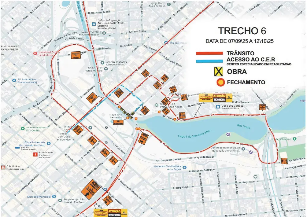 Mapa montado pela Prefeitura de Rio Preto apresenta uma série de sugestões para quem sai da avenida Alberto Andaló e que precisa chegar ao Jardim Seix (Reprodução/Prefeitura)