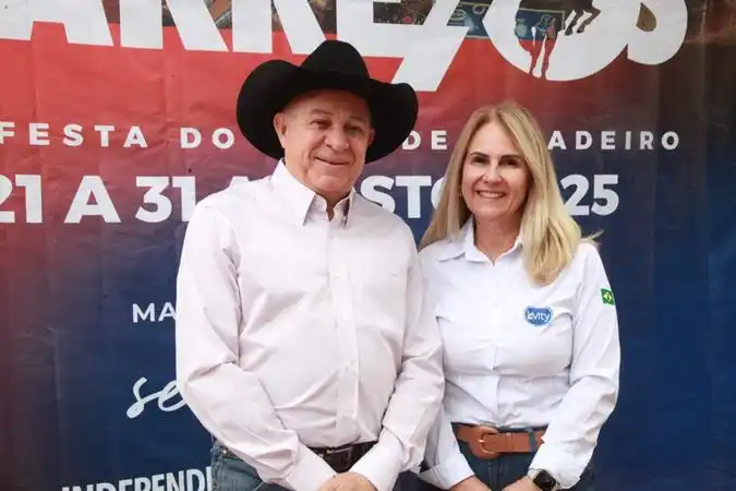 O Presidente do Rodeio de Barretos, Jerominho, e Sandra Franzotti Gubolino (Arnaldo Mussi)