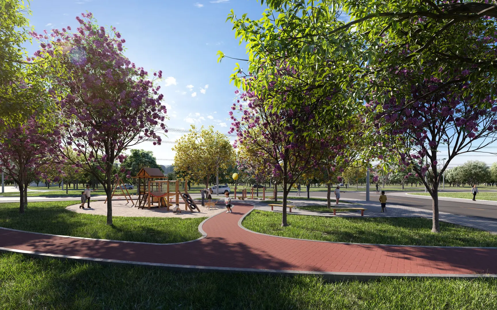 Empreendimento contará também com uma ampla praça equipada com playground, academia ao ar livre, pista de caminhada e ciclovia (Divulgação)