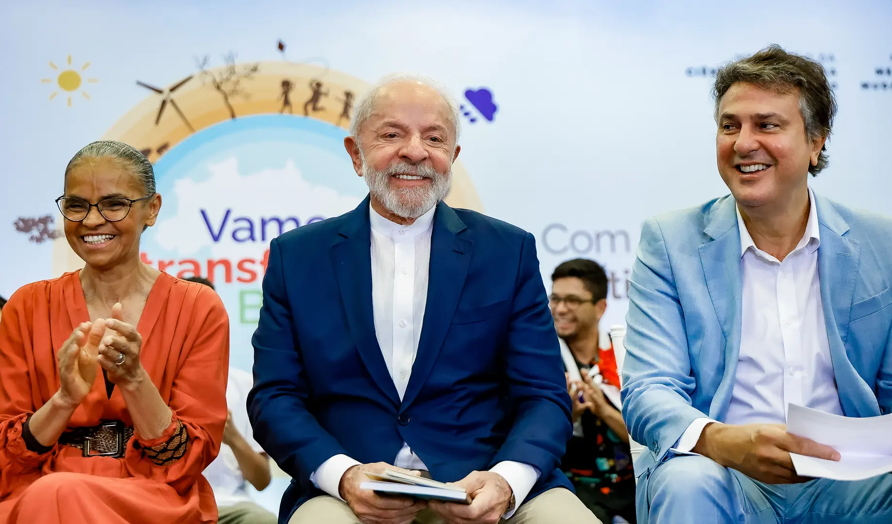 Marina Silva (à esquerda) e Lula durante evento em Luziânia (GO) ( Ricardo Stuckert/PR)