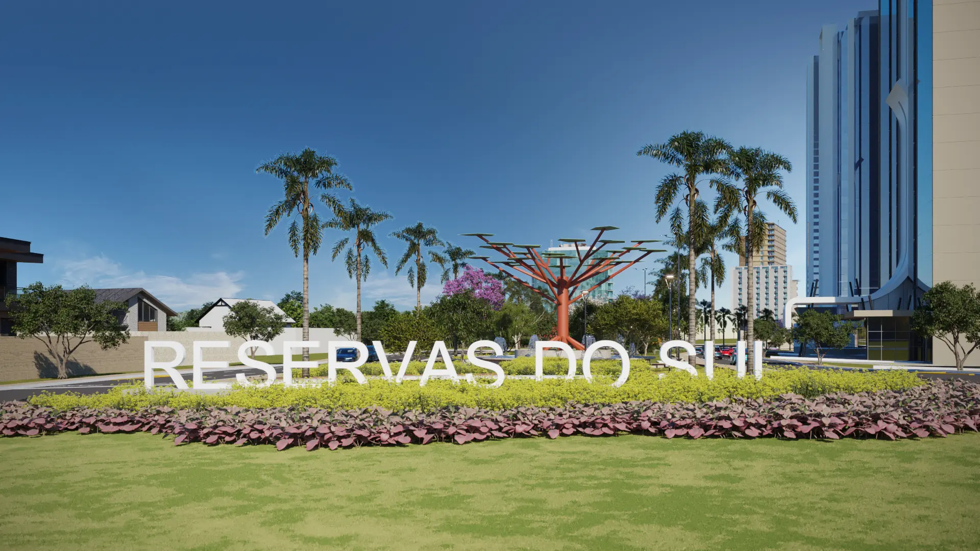 Rotatória de entrada do Reservas do Sul, ao lado do shopping Iguatemi (Divulgação)